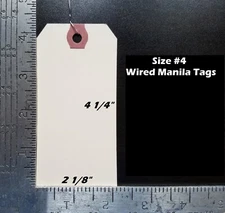 100 Count Size 4 Manila Inventory Shipping Hang Tags w/ Wire 4 1/4" x 2 1/8"