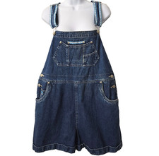 Vintage 90s Denim Short Overalls L BUM Equipment Jean Shortalls Logo Adjustable