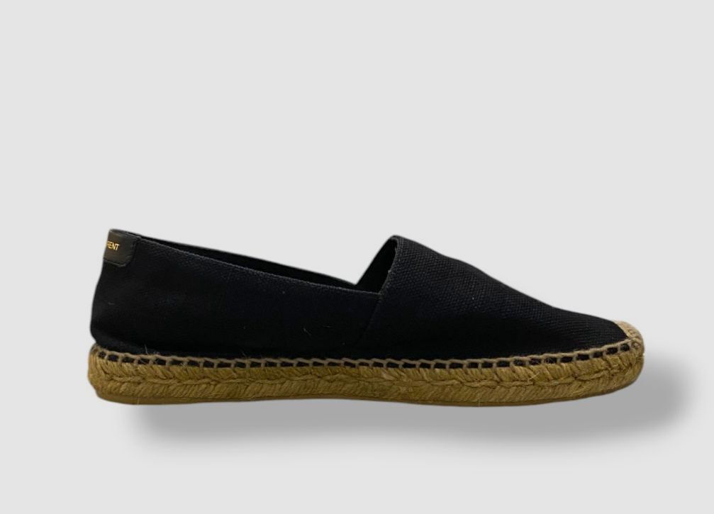 Scarpe sandali bassi Saint Laurent donna nere con logo espadrillas misura 38 5