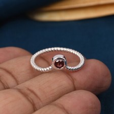 Wishbone Ring Solid 925 Sterling Silver Twisted Rope With Garnet Gift For Friend