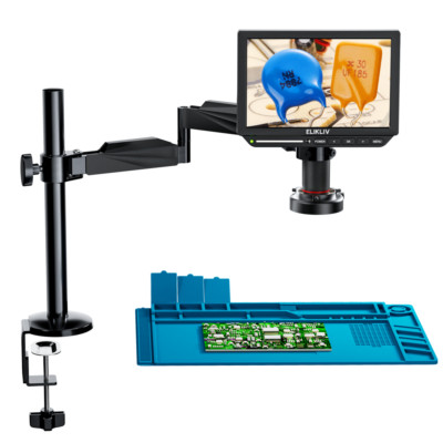 Elikliv 4K Soldering Digital Microscope 2000X Flexible Arm Stand 10.1'' 52MP 64GB
