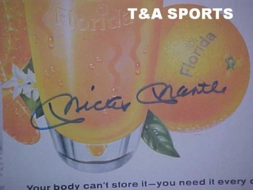 MICKEY MANTLE NY YANKEES FIRMADO 11X14 ENMARCADO FLORIDA ANUNCIO DE JUGO DE NARANJA 1959 Foto 2 de 2
