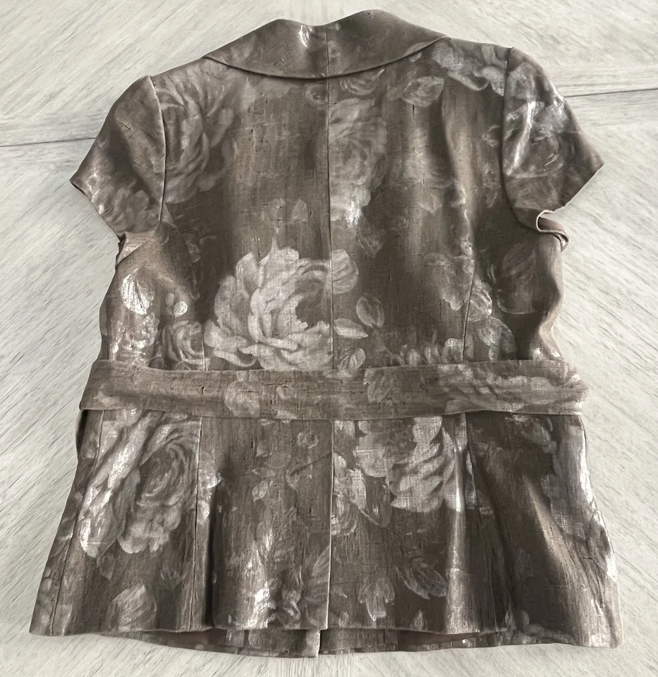 Классика весь уникальный цветочный льняной подпоясанный с подкладкой блейзер крышка рукава большой серо-коричневый - Изображение 3 из 4