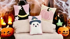 Peking Handicraft Pink Halloween Hooked New Zealand Wool Mini Pillows NWT