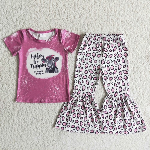 Baby Girls Boutique Outfit Heifer Bell Bottom Pants Clothes Set - Picture 9 of 16