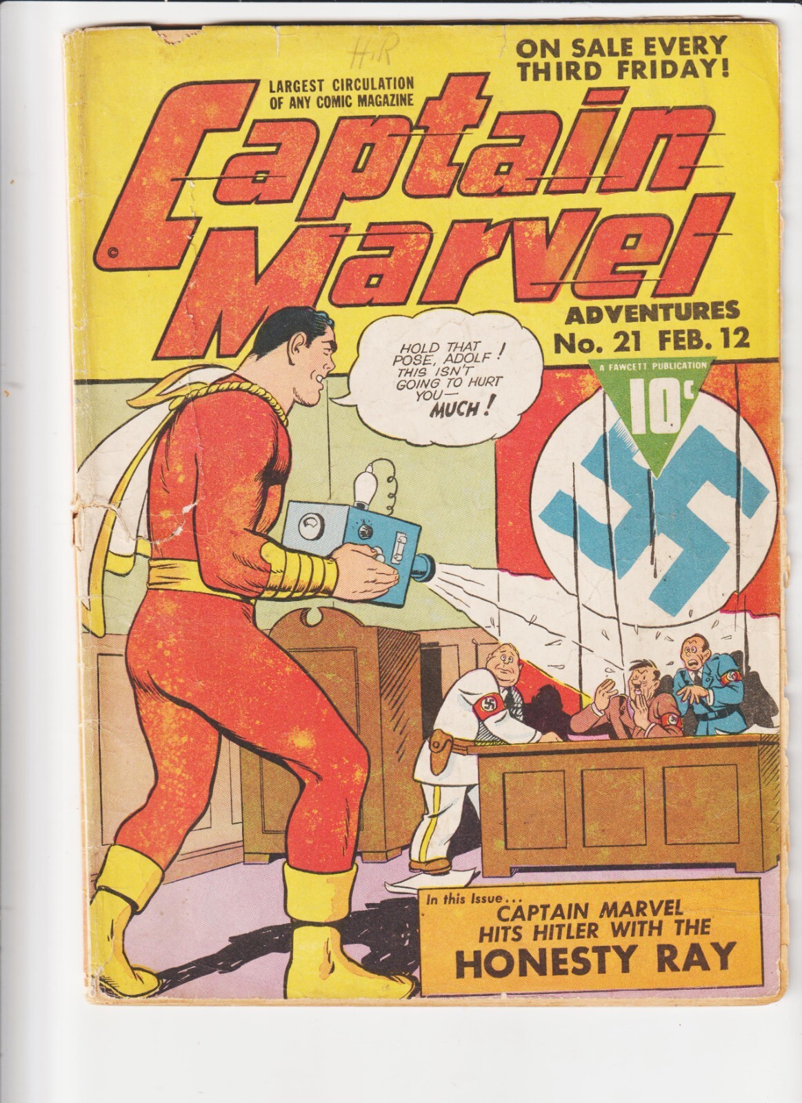 Captain Marvel Adventures #21  GOLDEN AGE FAWCETT 1943 CLASSIC WWII AXIS CV FAIR