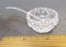 vintage Glass Open Salt server w plastic serving spoon made in Japan, new unused