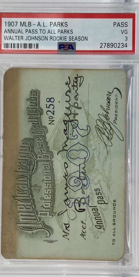 1907 PSA Pass Ticket Walter Johnson Debut/Ty Cobb LL 350/Cubs World Series Win⚾️ - Image 2 of 4