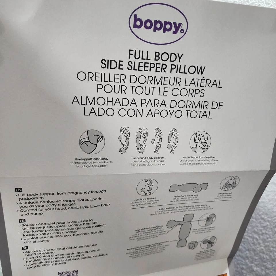 Boppy Full Body Side Sleeper Pillow For Pregnancy & Postpartum, White/Gray - Image 3 of 4