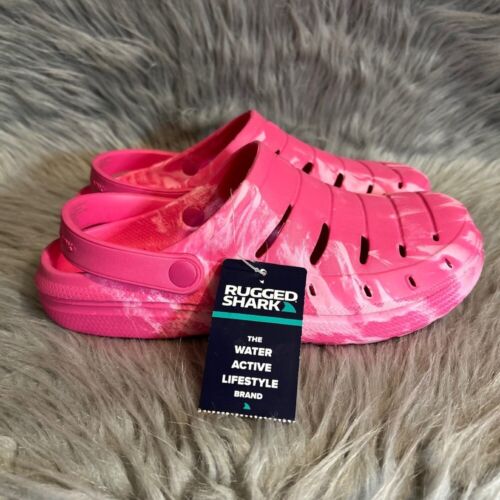 Rugged Shark Clogs Big Girl's Size 6 Pink Swirl Slip On Shoes Water Sandals