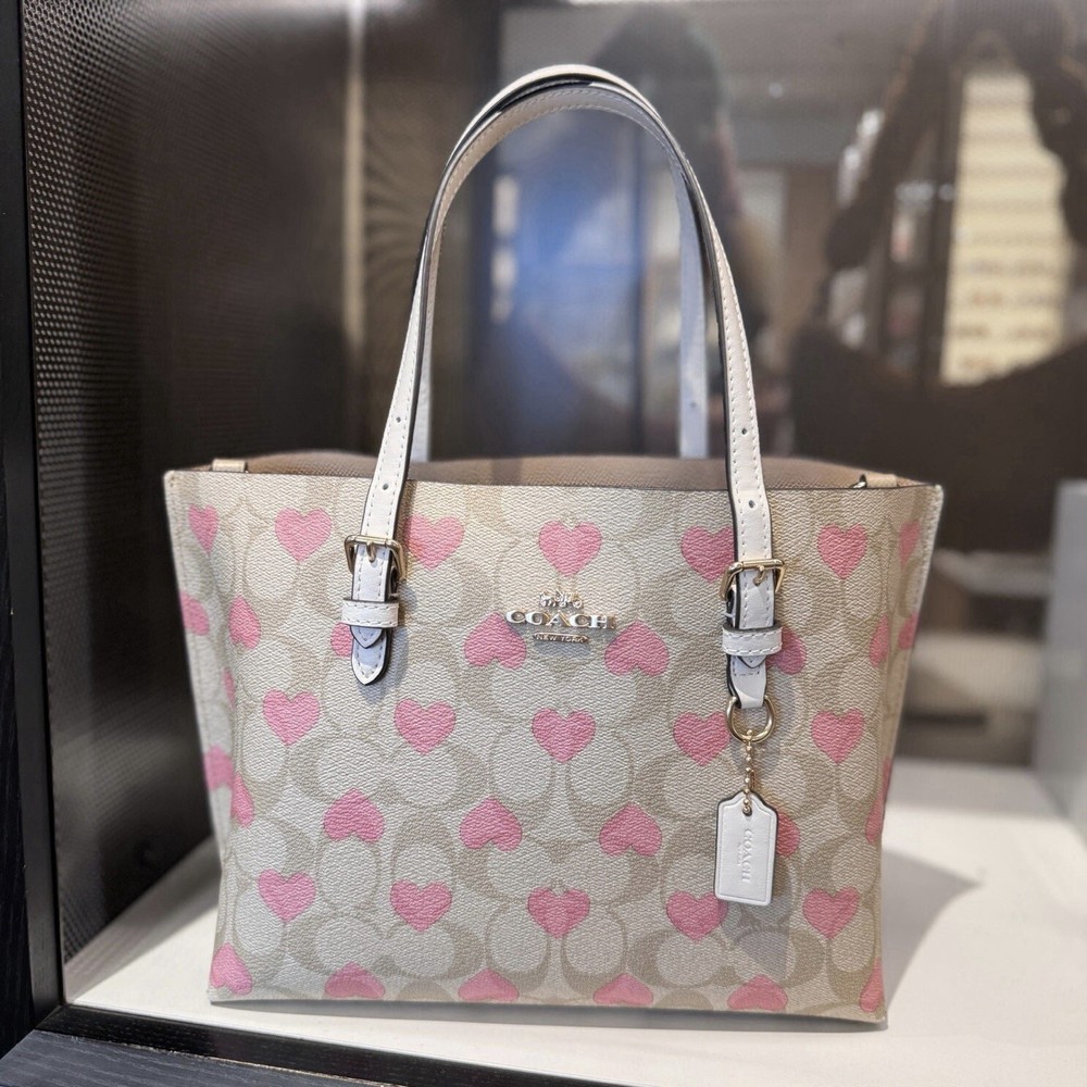 NWT Coach Mollie Tote 25 In Signature Canvas With Heart Print CP057