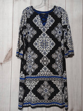 Roz & Ali Womens Black Blue Medallion Print Lattice Neck Sheath Dress Size 8