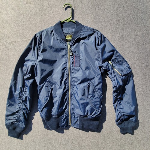 Alpha Industries S Blue Nylon Bomber Jacket
