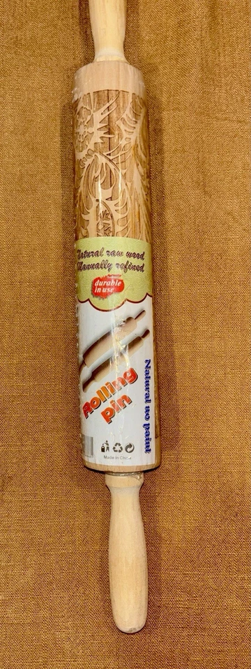 Rolling Pin Embossed Wood w Paisley Pattern for Baking Engraved Cookie Dough - Image 3 of 3