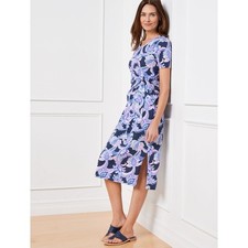 Talbots Womens Medium Navy Blue Paisley Floral Cotton Maxi Dress Tie Waist NWT