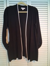 Carolyn Taylor Women's Cardigan Sz L Black w/white edging