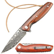 ST240 EDC Damascus Steel Folding with Dalbergia Handle,VG10 Core Blade Liner ...