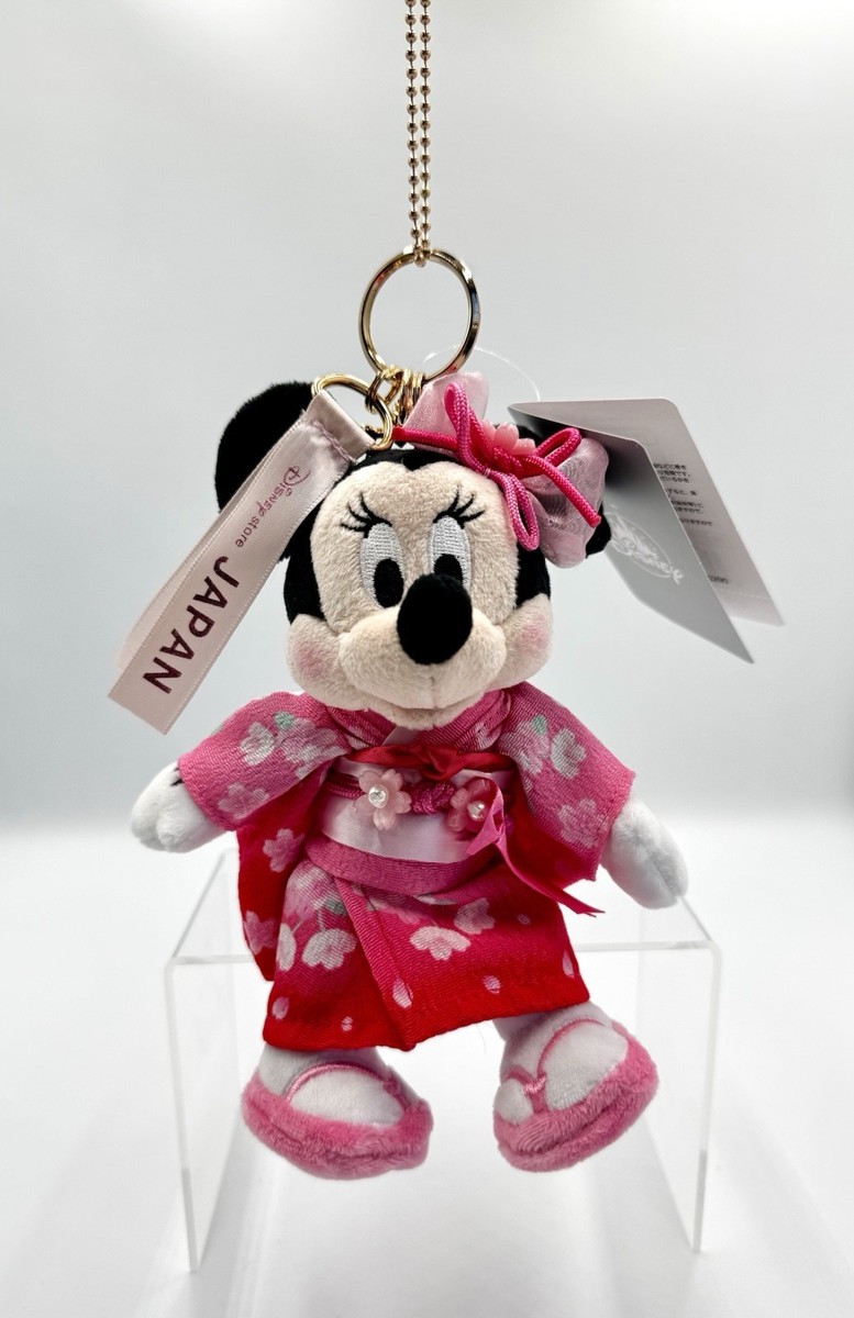 Disney Store Japan Tokyo Minnie Mouse Plush Keychain Kimono Sakura