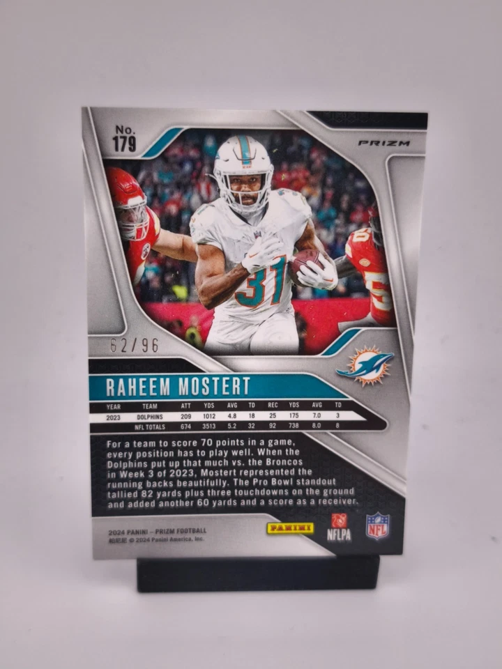 Raheem Mostert SP /96 BLUE SPARKLE PRIZM 2024 Panini Prizm NFL Miami Dolphins - Image 2 of 2