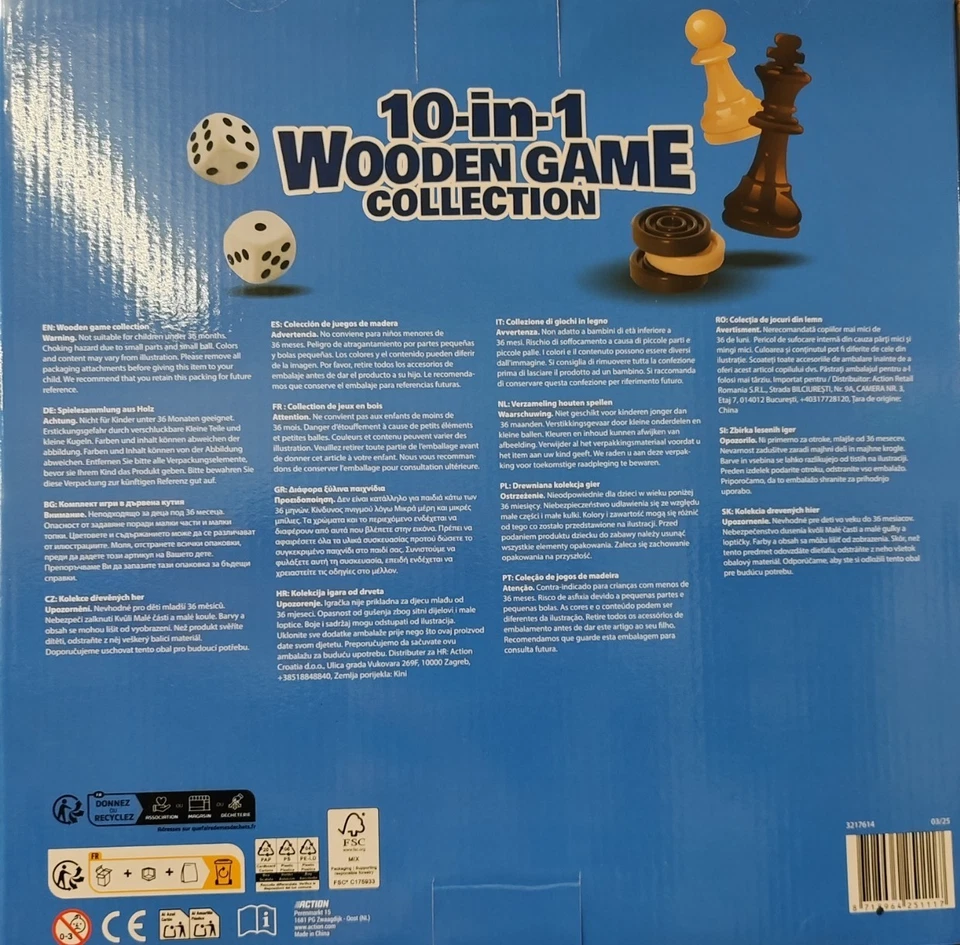 Holz Spielesammlung 10 in 1 Schach Dame Backgammon 35.5 x 30 x 36 cm - Bild 3 von 3