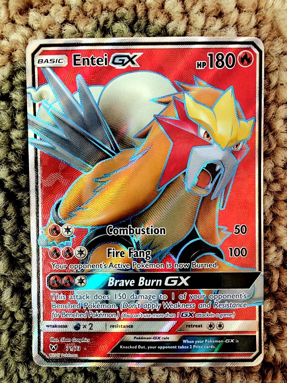Entei GX Full Art - Pokemon Shining Legends 71/73 - Unplayed, Mint