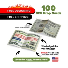100 $20 Money Drop Cards Printed, Marketing Cards, Business Cards Printed, Flyer