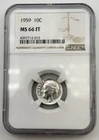 1959-P Roosevelt Silver Dime 10C NGC MS66 FT Full Torch US GEM 90% Coin  BM1