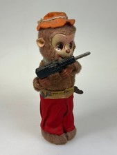 Vintage 1960's MONKEY SHOOTS MACHINE GUN Wind Up Toy Japan