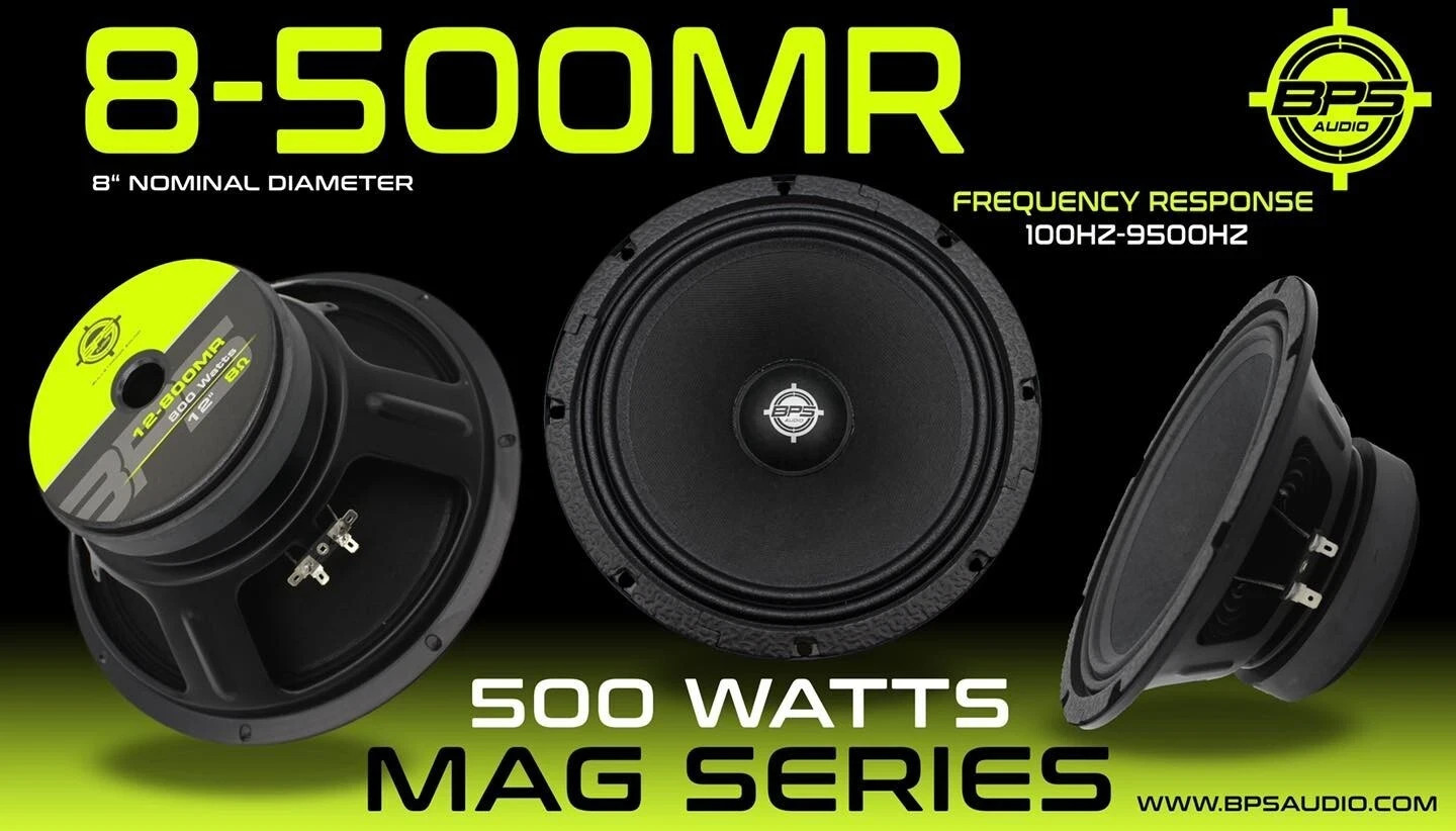 2x BPS AUDIO 8" MIDRANGE CAR SPEAKERS 8-500MR PRO AUDIO 8 Ohm 500W 1 PAIR