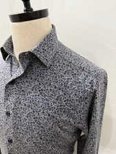 DAVID DONAHUE Men Floral Print Blue Fusion 100 Cotton Shirt Size M 15.5