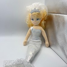 Aurora Plush Mermaid Doll Sparkly Silver Wedding Dress Tiara Veil Kids Toy
