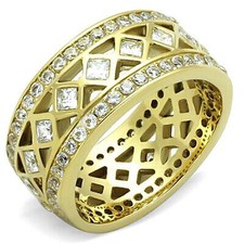 CZ Gold Ring 9.5mm Band Cubic Zirconia Stainless Steel Eternity Sizes 5 7 9