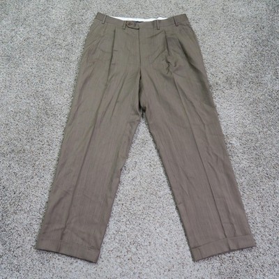 Canali Dress Pants Mens 34 Brown Wool Pleated Classic Fit Cuffed Trousers 34x29