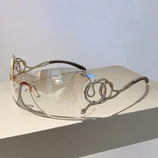 Rimless Oversized Sunglasses One Piece UV400 Unisex Metal Punk Shades Glasses