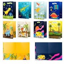 8 School Folders - Cute Pocket Folders with 8 Unique Dinosaur Designs in Fron...