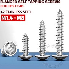 Phillips Flanged Self Tapping Screws Pozi Flange Head Tappers A2 Stainless Steel