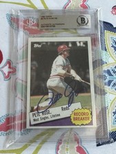 1985 Topps PETE ROSE SIGNED AUTO BAS Beckett Cincinnati Reds RECORD BREAKER #6