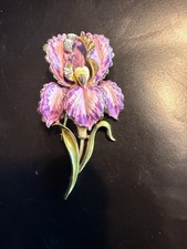 CoroCraft Vintage Enamel Purple Iris Flower Brooch Pin Signed Fashion Jewelry