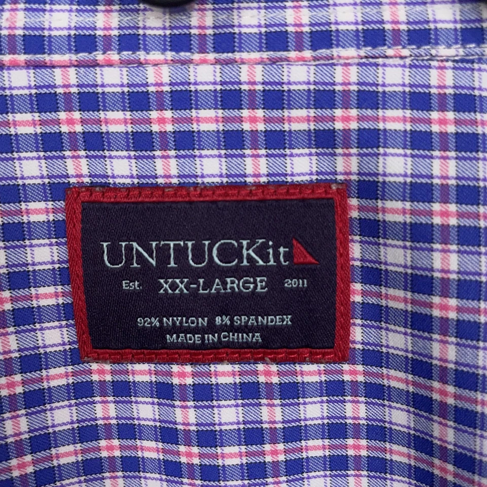 UNTUCKit Shirt Mens 2XL Blue Pink Plaid Cassini Stretch Performance Office Work - Image 4 of 4