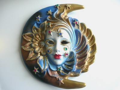 VENETIAN WALL ART MASK ITALY HAND PAINTED CERAMIC  BRIGHT COLOR  VENEZIA 9''