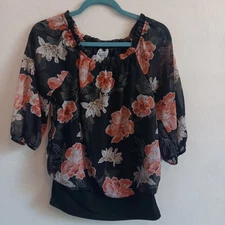 Naif Blouse, Women's Size Medium, Black Multicolor Floral Design, EUC