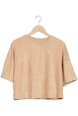 PUMA T-Shirt Damen Shirt Kurzärmliges Oberteil Gr. S Baumwolle Beige #cin2ufy