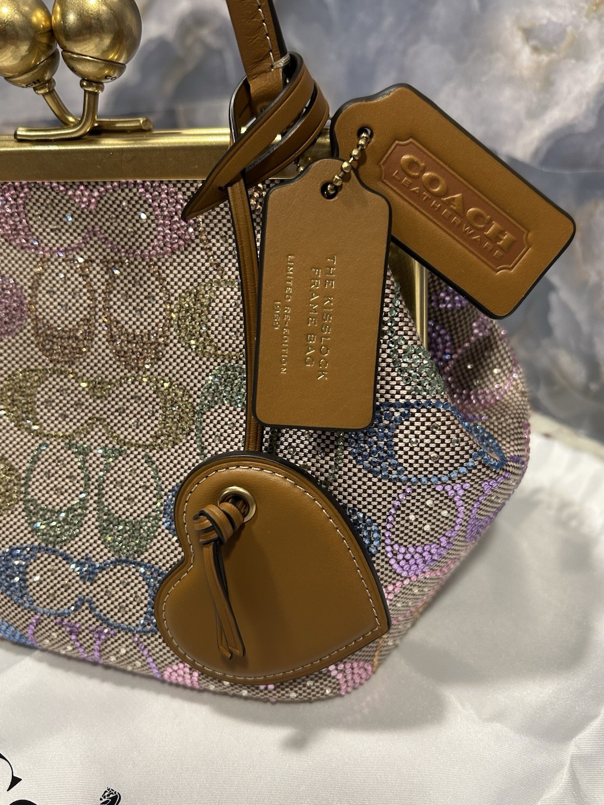 COACH KISSLOCK FRAME BAG 16 RAINBOW CRYSTAL SIGNATURE JACQUARD NWT & ON HAND