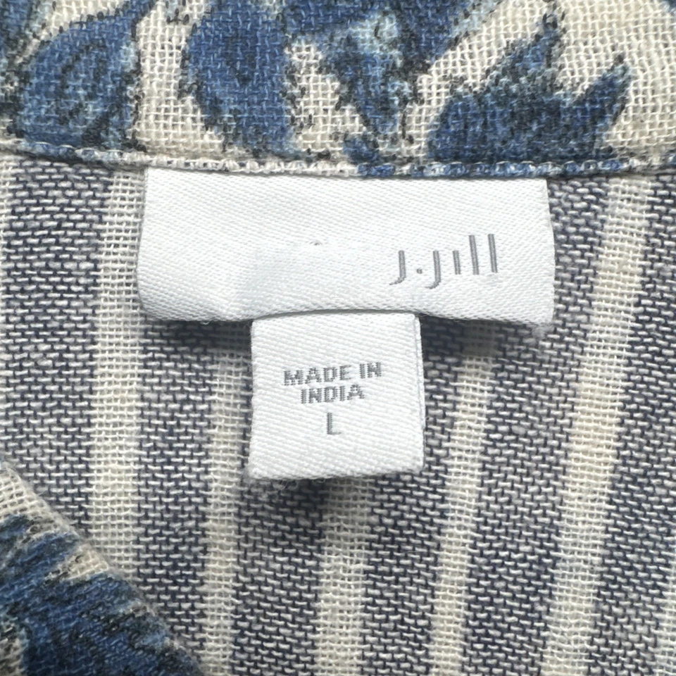 Blazer feminino J Jill Boho artístico azul floral brocado jaqueta de algodão topper grande - Imagem 3 de 4