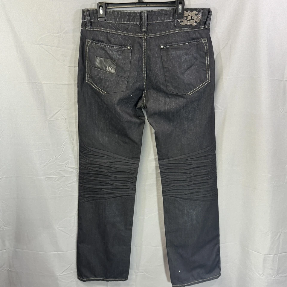 Do Denim Jeans Mens 36x33 Black Straight Leg Distressed Stitch Biker DG Moto - Image 2 of 4