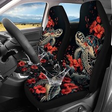 Car Seat Cover Set for Front Seat Only, 2 Pack Black Sea Turtle Hibiscus