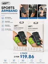 2x VUP Sports Armband Black 360 Rotating Detachable for 4-6.7" Smartphones