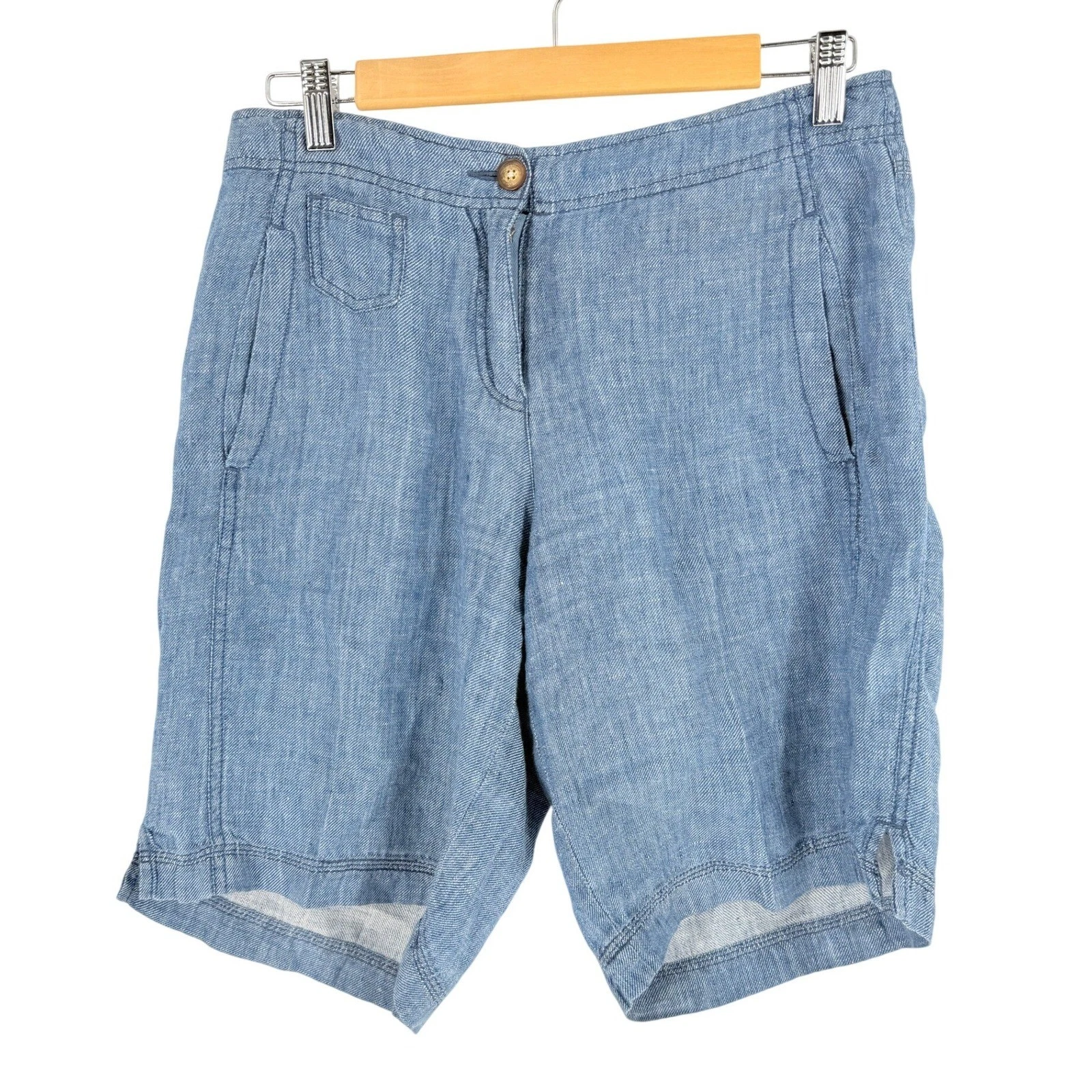 Poetry Linen Coastal Nautical Blue Linen Shorts Women 6 Summer Beach Capsule
