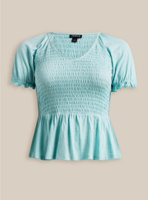 Torrid Cotton Modal Slub Smocked Babydoll Top Blue 2 2X 18 20 #E65164