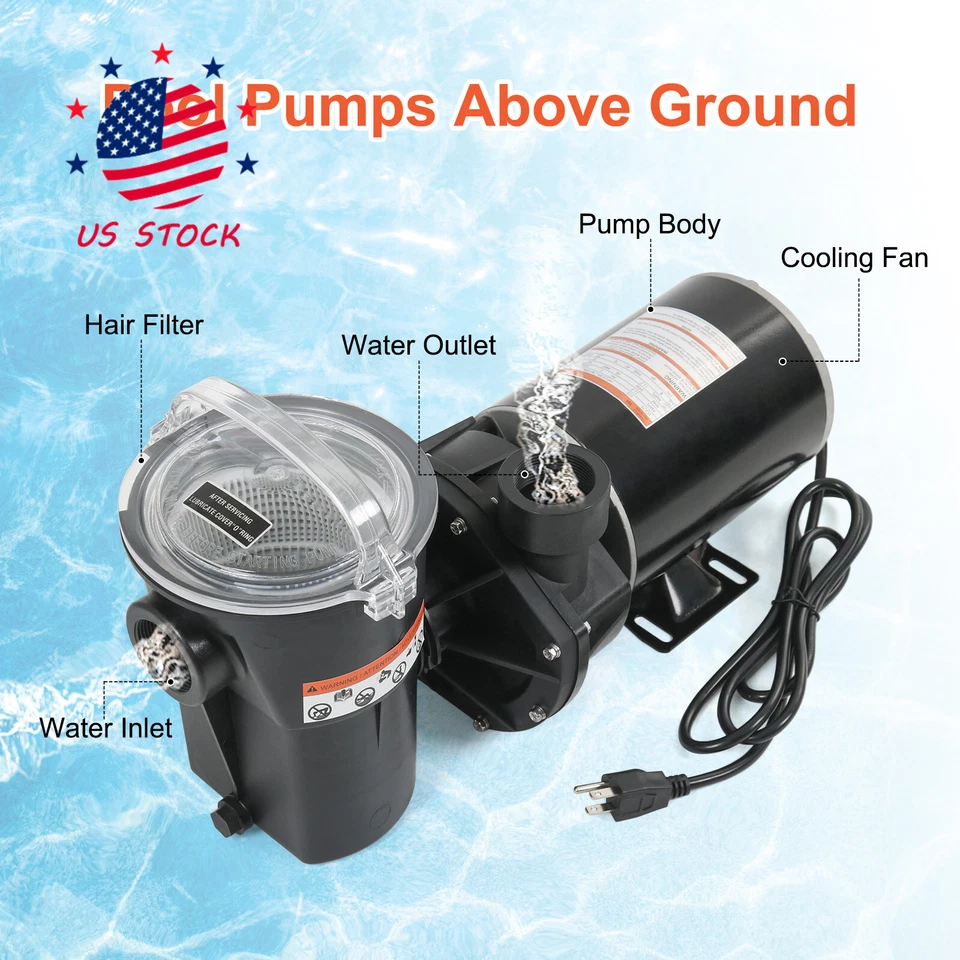 1HP Above Ground Swimming Pool Pump W3SP1580X15 Fit For Hayward with 3' Cord - Image 3 of 4